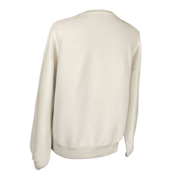 Women’s Oversized Ribbed Knit Crewneck Sweater, medium. Oatmeal Colored Cream - Picture 5 of 11